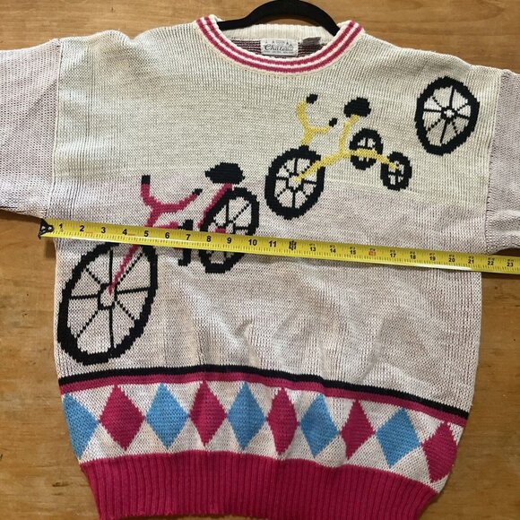 Vintage Chateau Womens Sweater 80s Bicycles Design Long Sleeves Sz L - Picture 8 of 10
